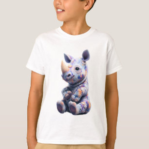 Camiseta Bebês Crianças Rinoceronte Colorido com Tinta Espa