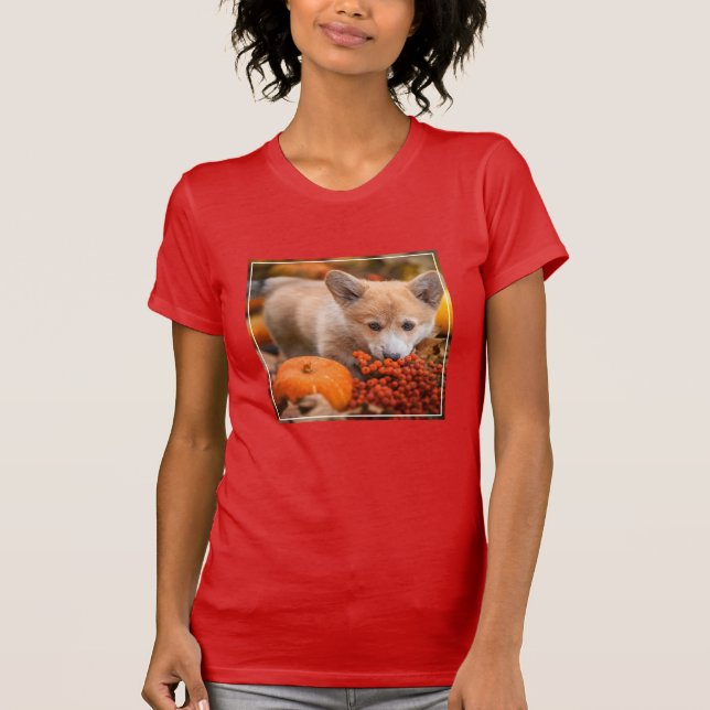 Camiseta Bebês Mais Pobres | Corgi Puppy no outono (Frente)