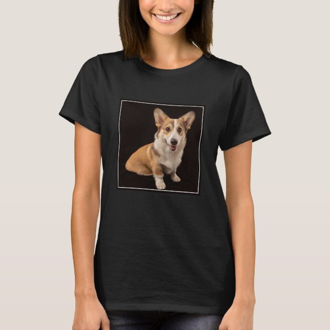 Camiseta Bebês Mais Pobres | Retrato de Corgi a preto (Frente)