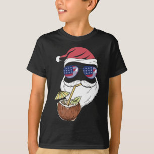 Camiseta Bebida de Coco Tropical de Natal do Papai Noel em