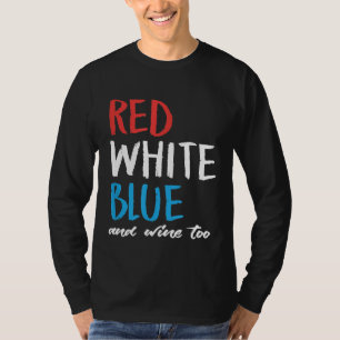 Camiseta Bebida de Vinho 4 de Julho Bandeira Americana EUA