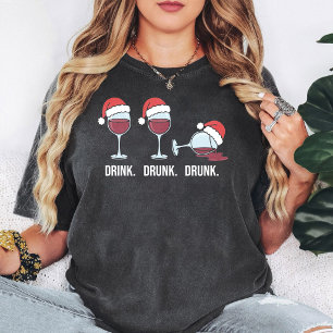 Camiseta Bebida Divertida de Natal Copos de Vinho Embriagad