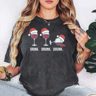 Camiseta Bebida Divertida de Natal Copos de Vinho Embriagad