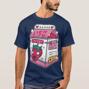 Camiseta Bebida japonesa com leite de morango Kawaii Manga