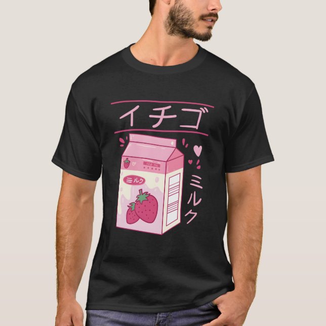 Camiseta Bebida Japonesa de Morango com Vaporwave Kanji Kaw (Frente)