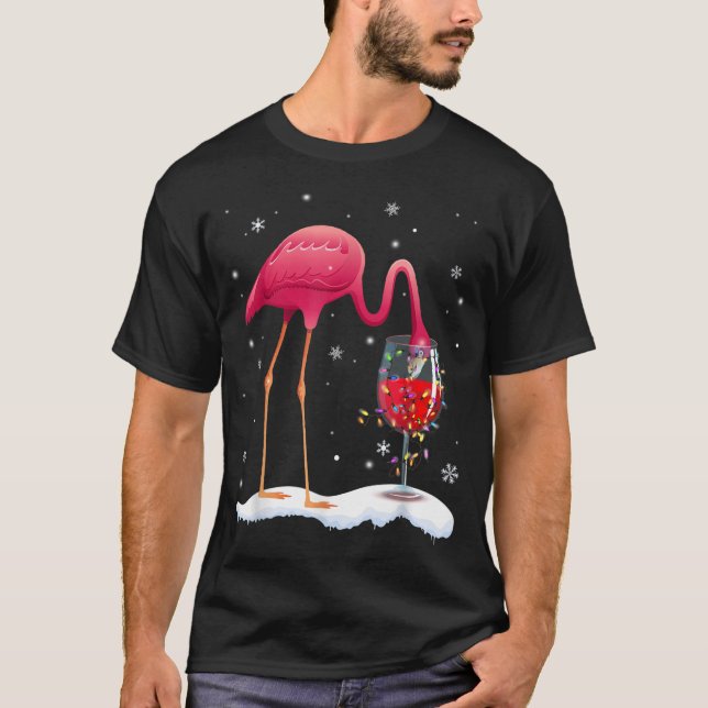 Camiseta Bebida Vinho Flamingo Rosa Engraçado No Natal G (Frente)