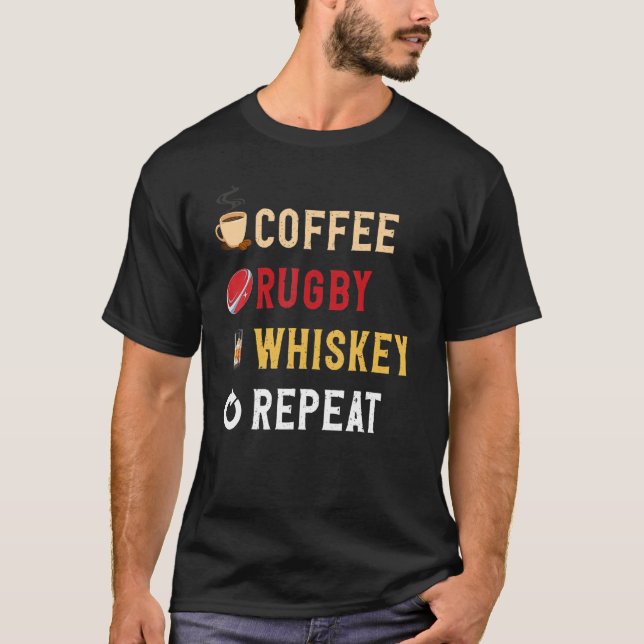 Camiseta Bebidas Engraçadas Por Lover Café, Rugby, Whiskey  (Frente)