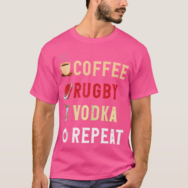 Camiseta Bebidas Engraçado Café Rugby Vodka Repetir (Frente)