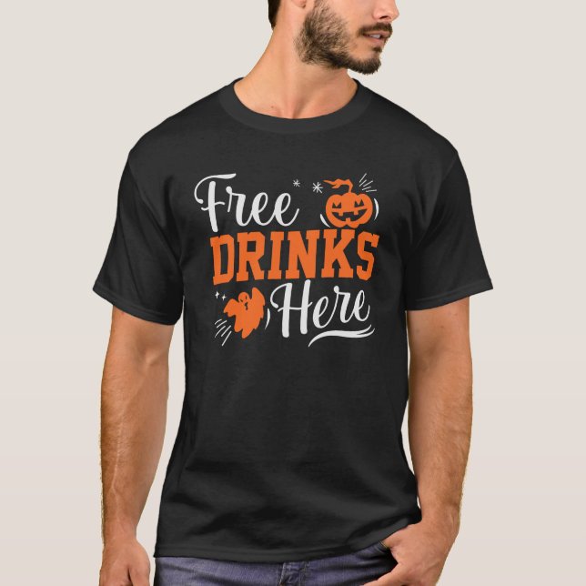 Camiseta Bebidas Grátis Aqui Festa De Halloween (Frente)