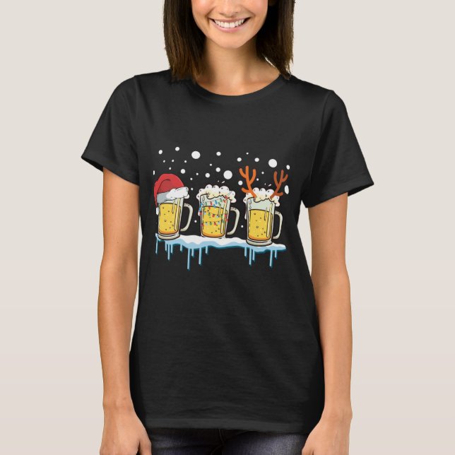 Camiseta Bebidas Natal Mugs Santa Hat Xmas Luzes Reincervej (Frente)