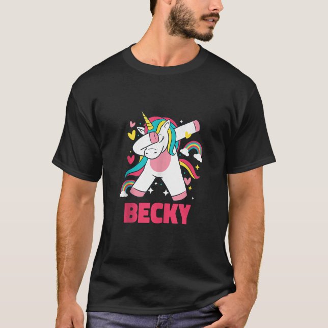 Camiseta Becky Girl Name Dabbing Unicorn Rainbow Custom Bir (Frente)