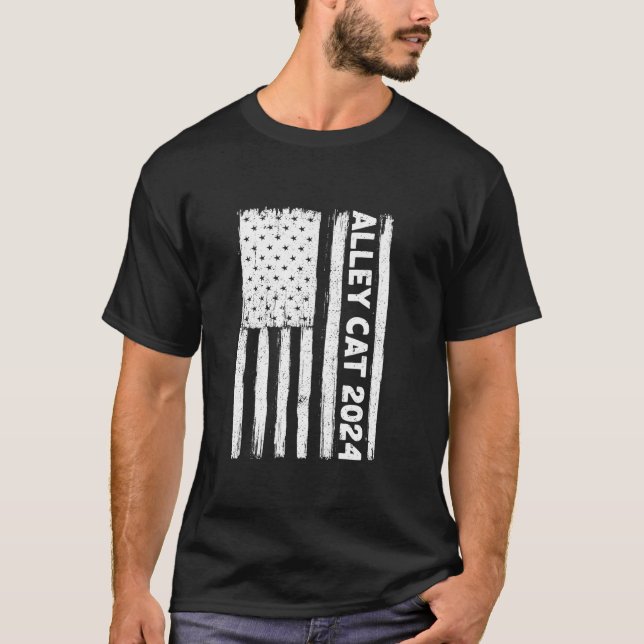 Camiseta Beco Engraçado Cat 2024 Eleição American Flag Pro  (Frente)