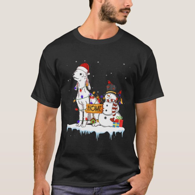 Camiseta Bedlington Terrier Dog Christmas Snowman Xmas Ligh (Frente)