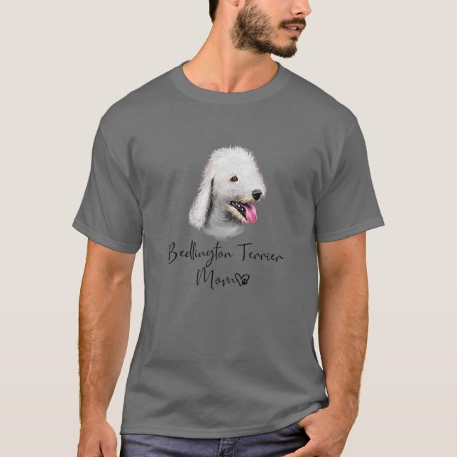 Camiseta Bedlington Terrier Mãe Cachorro Cachorro Bonito (Frente)