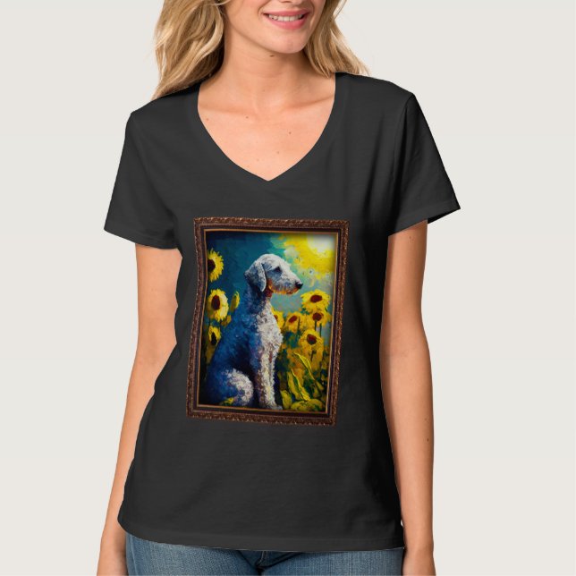 Camiseta Bedlington Terrier Painting Sunflower Flower Mom W (Frente)