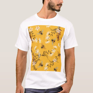 Camiseta Bee e borboleta Vintage: Arte Floral Bordada