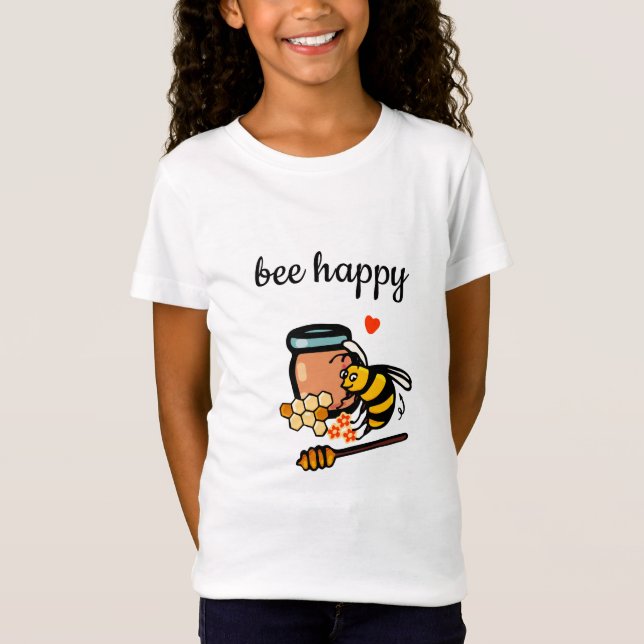 Camiseta Bee feliz, linda, amarela, arte das palavras (Frente)