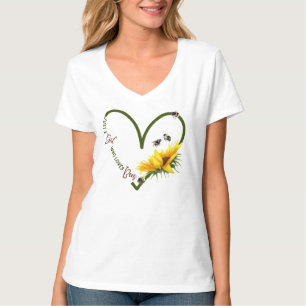 Camiseta BEE GIRL LOVE Watercolor Coração de girassol Cor