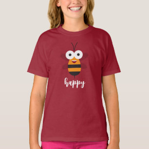 Camiseta Bee Happy Cartoon Mel Abelha Engraçada Garota Boni