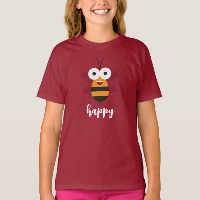 Camiseta Bee Happy Cartoon Mel Abelha Engraçada Garota Boni (Frente)