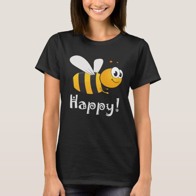 Camiseta Bee Happy Mens Womens Kids (Frente)