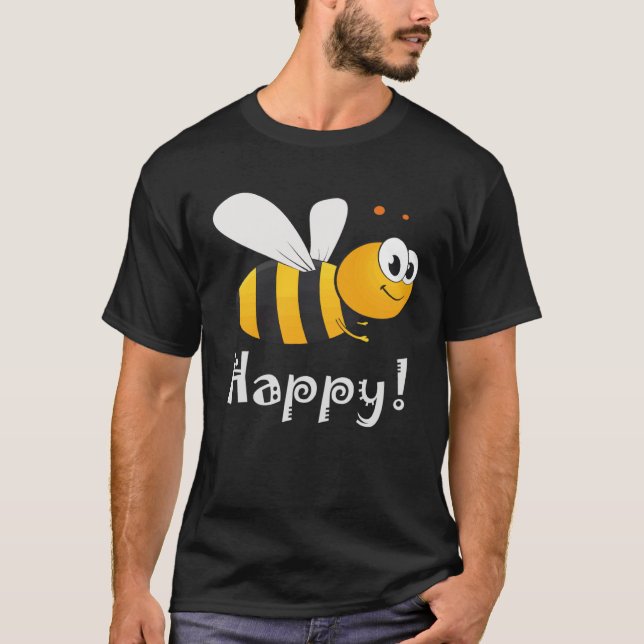 Camiseta Bee Happy Mens Womens Kids (Frente)