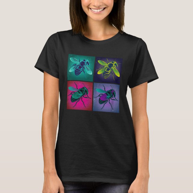 Camiseta Bee Insect Pop Illustration Colorful Animal Women  (Frente)