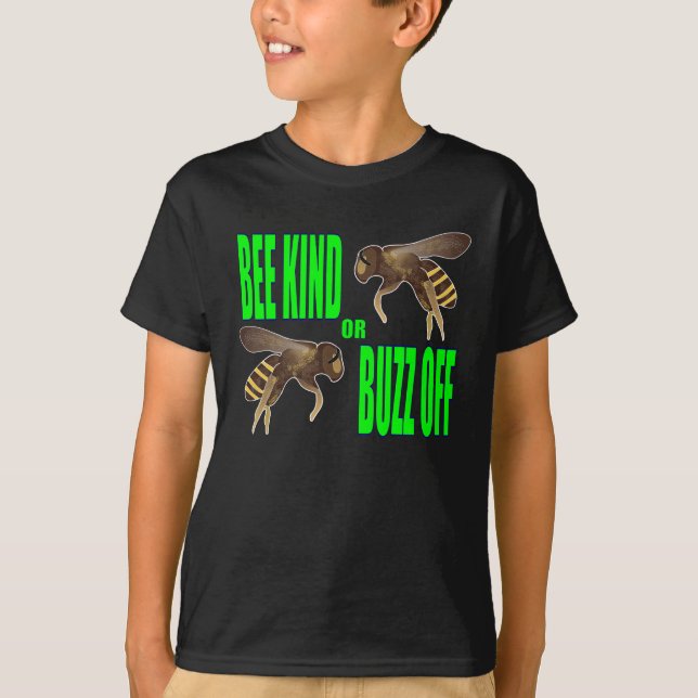 Camiseta Bee Kind ou Buzz Off Detailed Bees Verde limão Fon (Frente)