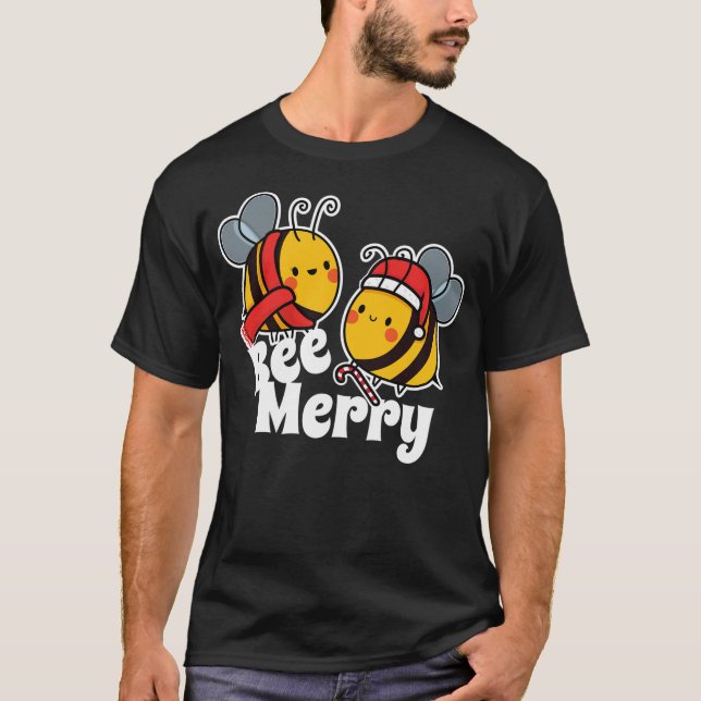 Camiseta Bee Merry  Cute Honey Bees Santa Claus  Christmas (Frente)
