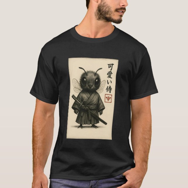 Camiseta Bee Samurai Ink Art Sumi-e Style Novelty Kawaii Wo (Frente)