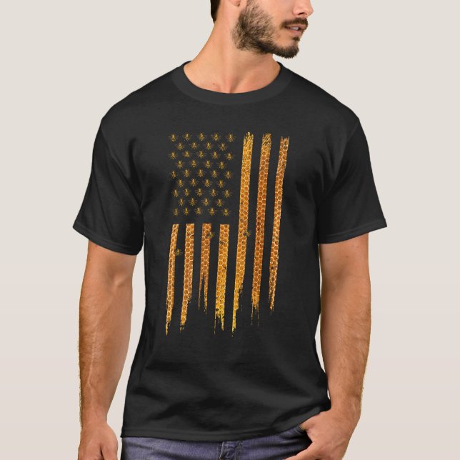 Camiseta Beekeeping American Flag Honeycomb Honey Bees Beek (Frente)