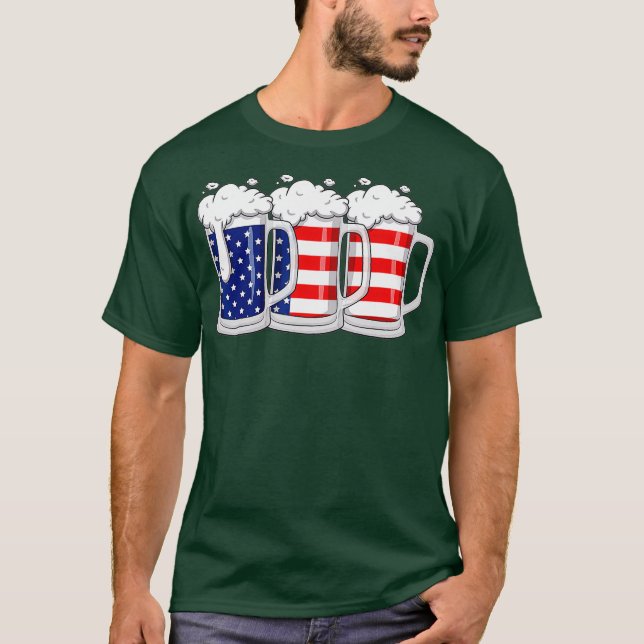 Camiseta Beer American Flag 4 De Julho EUA (Frente)