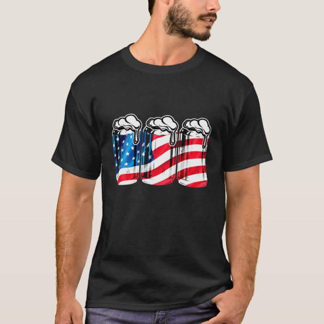 Camiseta Beer American Flag 4 De Julho Men Women Merica US (Frente)