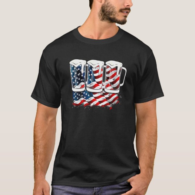 Camiseta Beer American Flag 4 De Julho Merica Usa Flag Pat (Frente)