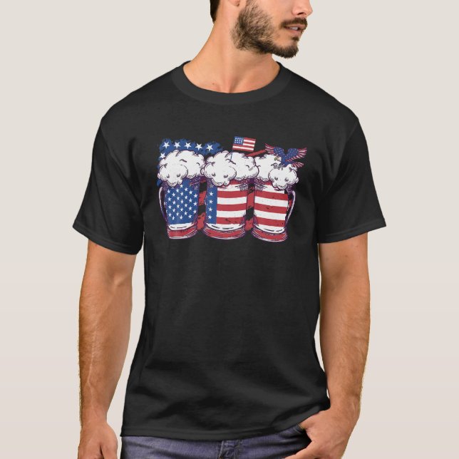 Camiseta Beer American Flag 4° de julho Mulheres Patriota (Frente)
