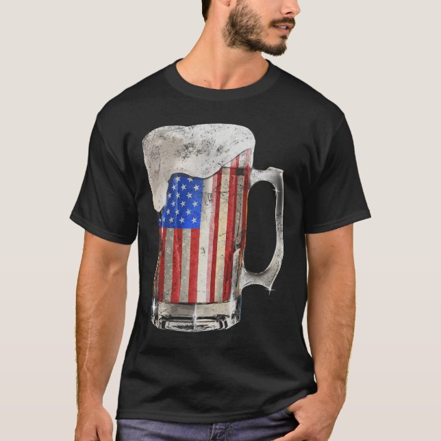Camiseta Beer American Flag 4 De Julho Partido Bebendo Dos  (Frente)
