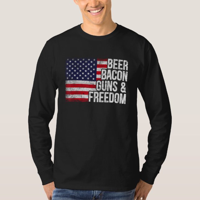Camiseta Beer Bacon & Freedom 4th of July Father s Day (Frente)
