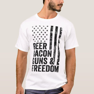 Camiseta Beer Bacon Guns & Freedom _ Usa Flag Churrasco