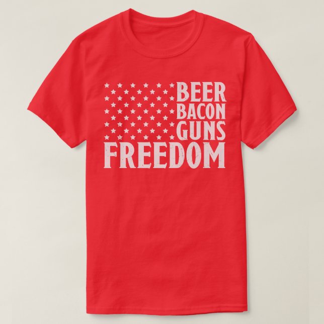 Camiseta Beer Bacon Guns e Freedom American Flag  (Frente do Design)