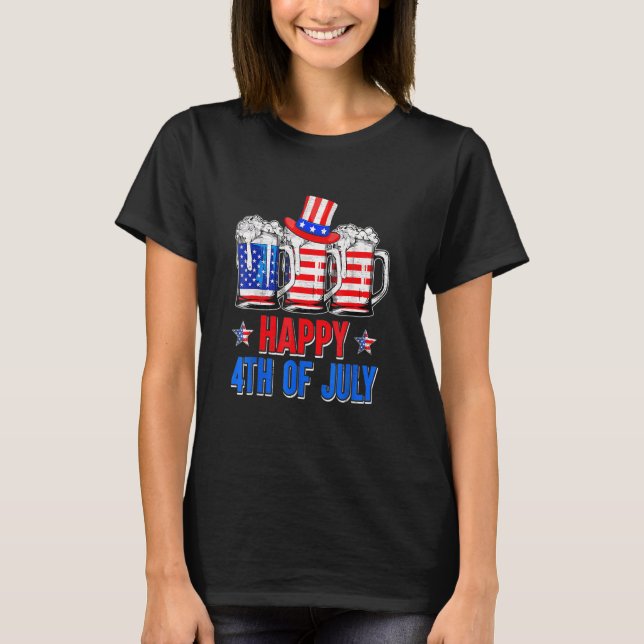 Camiseta Beer Bebendo American Flag Happy 4 De Julho Parte (Frente)