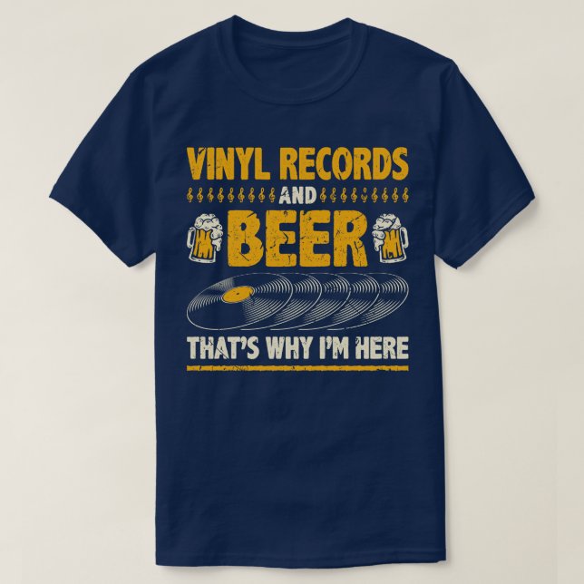 Camiseta Beer Bebendo Funny Vinyl Records (Frente do Design)