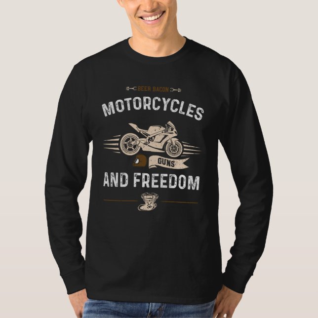 Camiseta Beer Beer Bacon Motorcycles Guns and Freedom Motor (Frente)