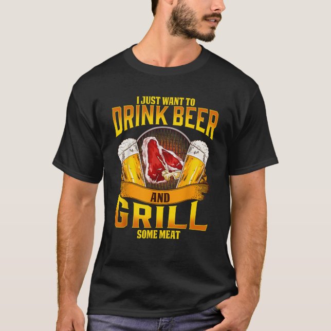 Camiseta Beer Beer Grill Meat Griling Barbecue Drinki (Frente)