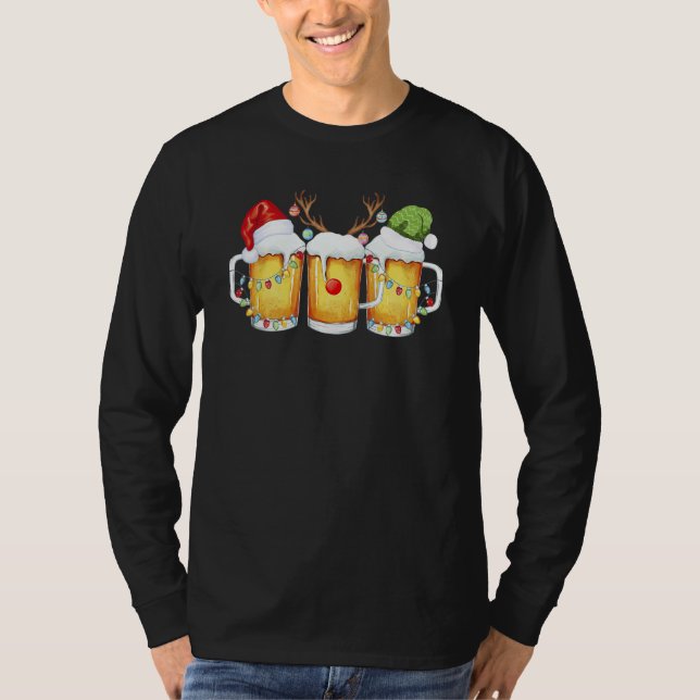 Camiseta Beer Christmas Mug Santa Reinbeer Xmas Tree Lights (Frente)