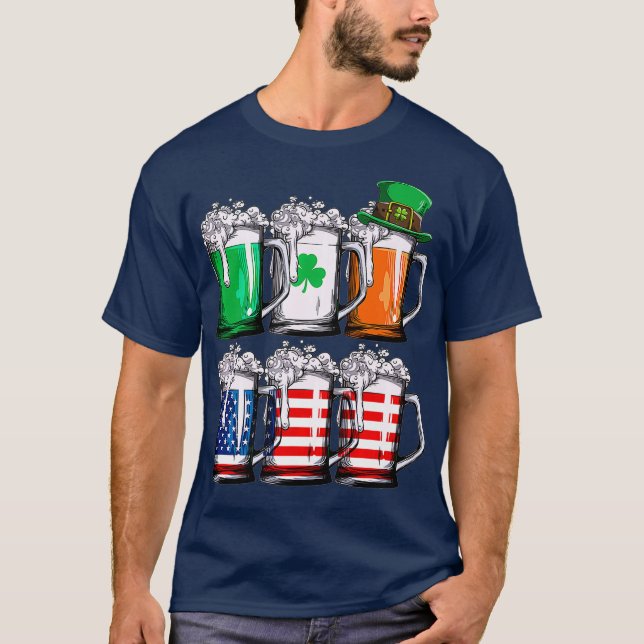 Camiseta Beer Dia de São Patrício Men Irish American Flag M (Frente)