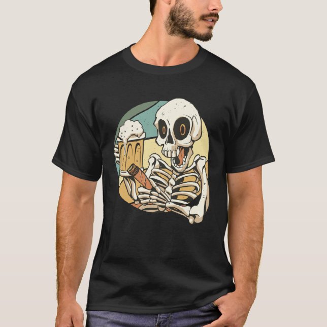 Camiseta Beer drinking cigar smoking drunk skeleton (Frente)