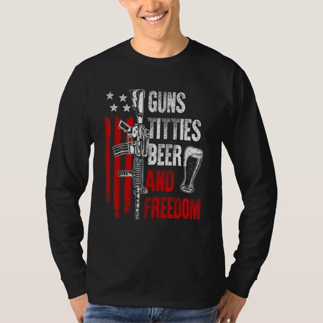Camiseta Beer & Freedom Drinking USA American Flag Men Dad  (Frente)