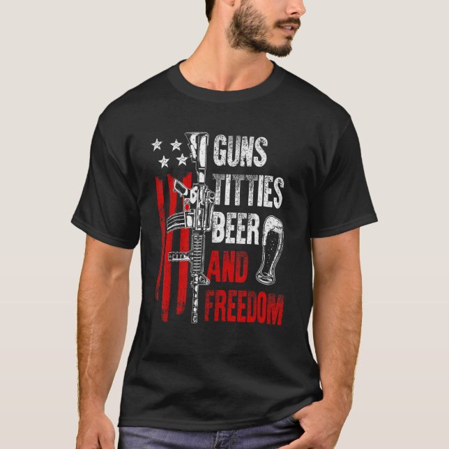 Camiseta Beer & Freedom Drinking USA American Flag Men Dad  (Frente)