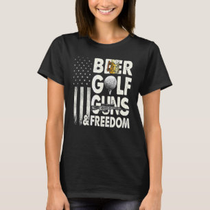 Camiseta Beer Golf Guns E Freedom American Flag Bebendo