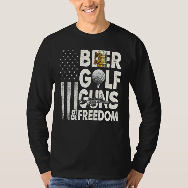 Camiseta Beer Golf Guns E Freedom American Flag Bebendo (Frente)